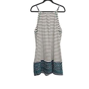 Stitch Fix THML Striped Shift Dress XL Coastal Boho Nautical Embroidered Hem NWT
